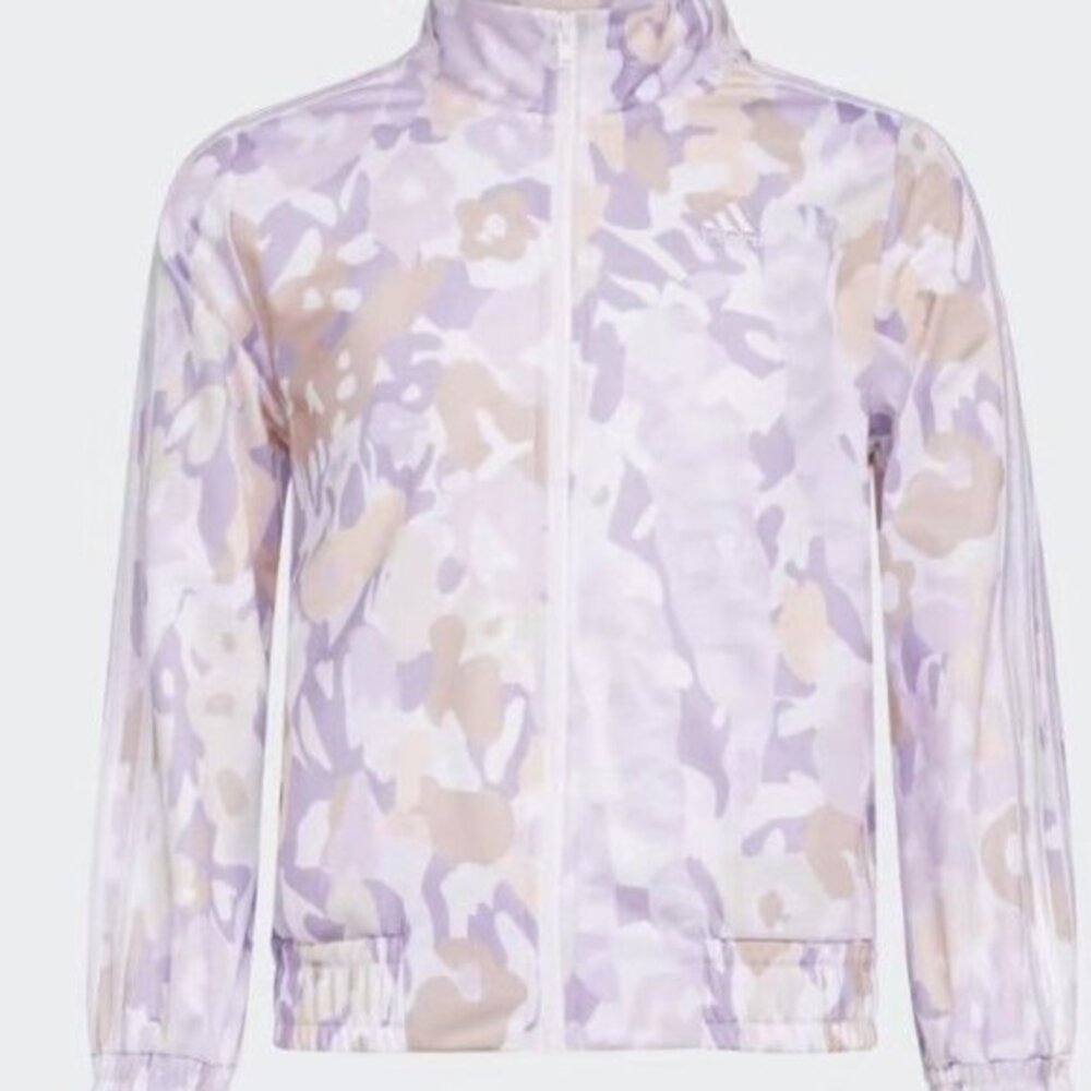 Adidas Girls Floral Camo Full Zip Track Jacket Purple Pink Size S 7/8 AP4556